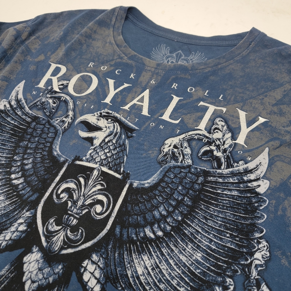 XZAVIER Navy Blue All Over Print Short Sleeve T-Shirt Men's Y2K XL‎
